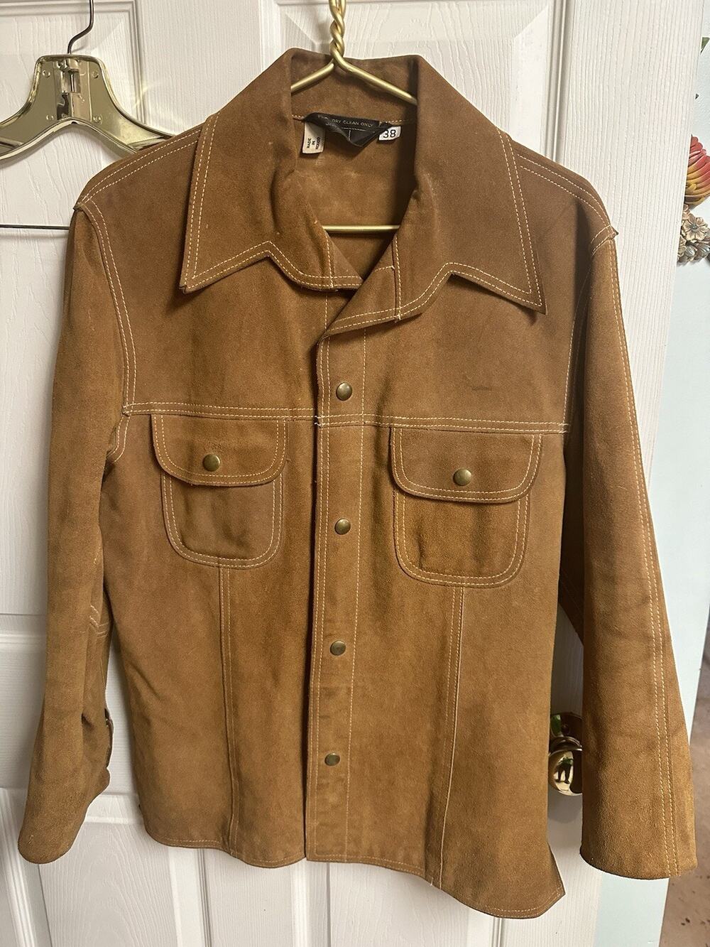 VINTAGE JC PENNY SPLIT COWHIDE SNAP BUTTON UP JACKET Med 38 WITH SNAP POCKETS